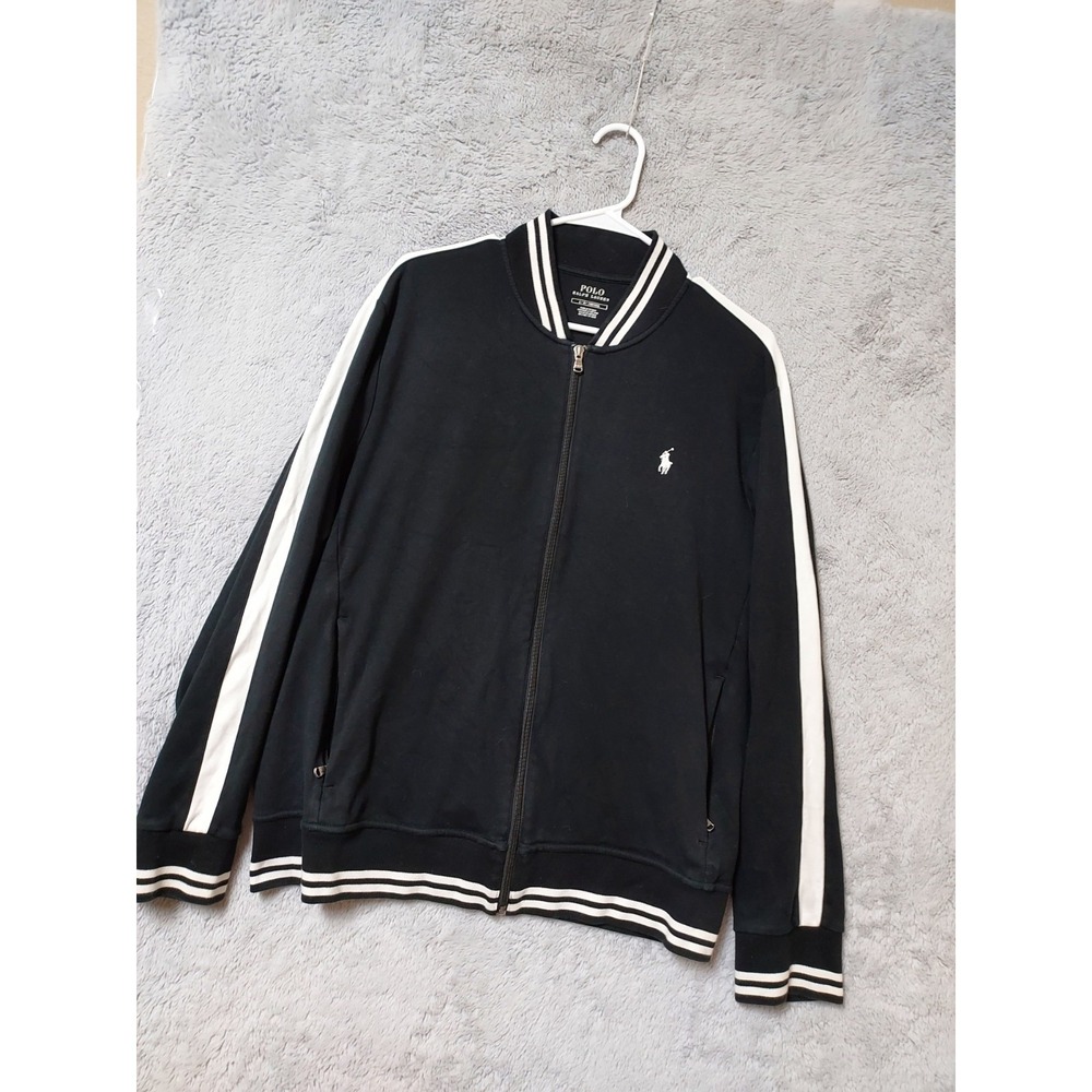 Polo Ralph Lauren Jacket Mens Large Knit Full Zip Black Cotton Mock Neck L